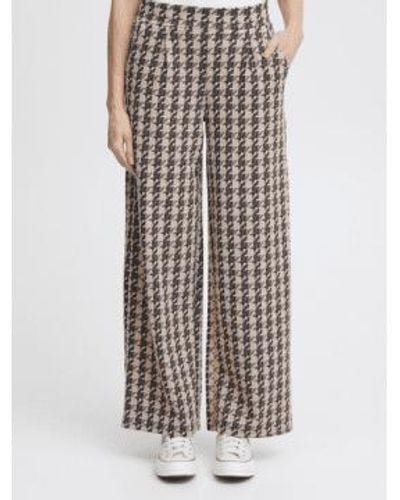 Ichi Kate Houndstooth Wide Trousers Doeskin - Multicolore