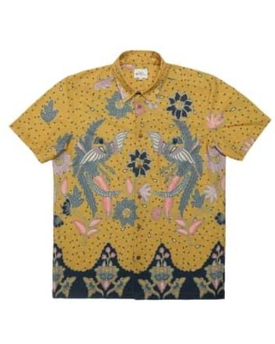 Ben Sherman Abstract Botanical Print Short Sleeve Shirt M - Yellow