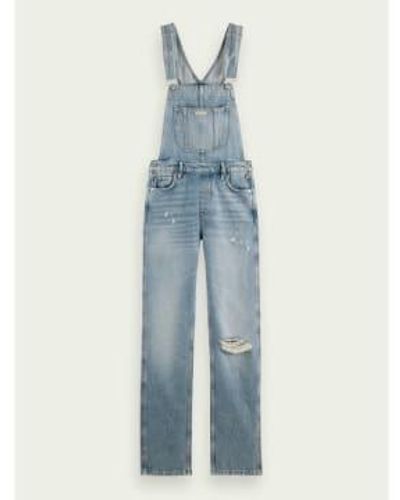 Scotch & Soda Washed Organic Dungarees With Glitter Buttons - Blue