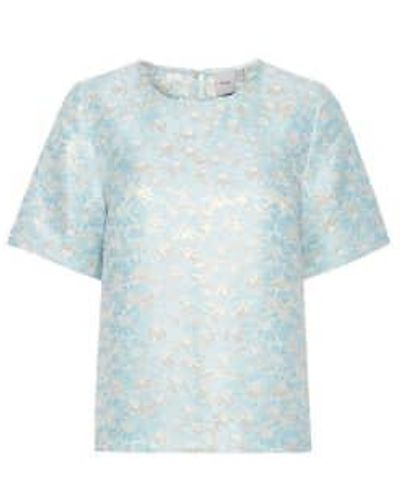 Ichi Pale Blouse With Gold Detail And Short Sleeve - Blue
