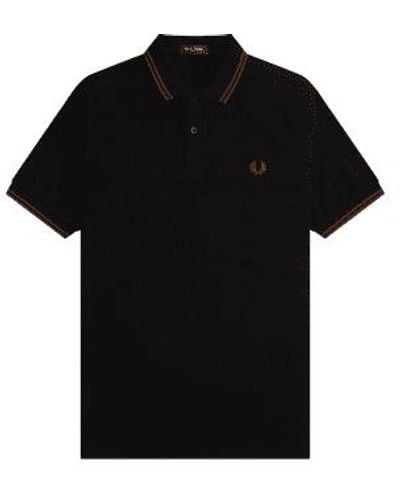 Fred Perry Slim fit twin tipps polo & whiskey brown - Schwarz