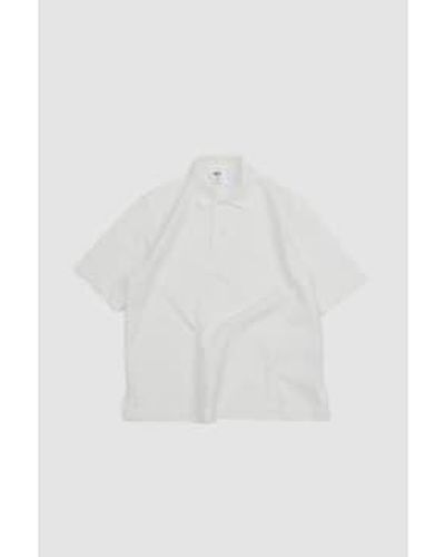 Margaret Howell Offset Placket Polo Textured Cotton - White