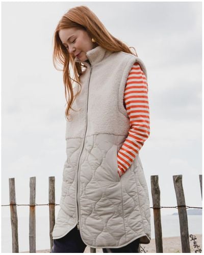 Rino & Pelle Janne Fleece And Quilted Long Gilet - White
