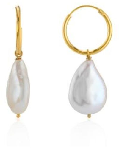 CollardManson Pendientes aro perlas chapadas en oro - Blanco