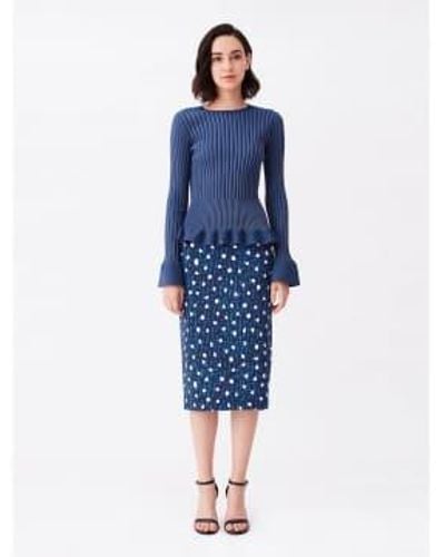 Diane von Furstenberg Navy Kara Spot Print Midi Skirt 10 - Blue