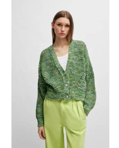 BOSS C Furus Knitted Short Cardigan Col Fern Size Xs - Verde