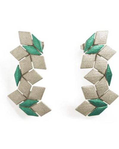 Maison 203 3D Printed Gold Emerald No 5 Metallic Bicolor Penrose Earrings - Verde