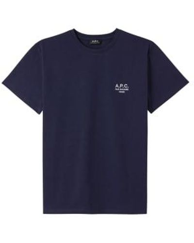 A.P.C. Apc Raymond T Shirt T Shirt In Heavyweight Dark Blue Organic Cotton With A Logo Embroidered On The Heart