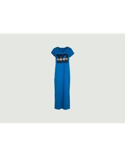 Leon & Harper Langes T -Shirt -Kleid mit Rock Reinette Stars Druck - Blau