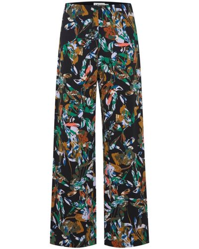 Ichi Kate impresa pantalones anchos múltiples flores collage 20119446 - Verde