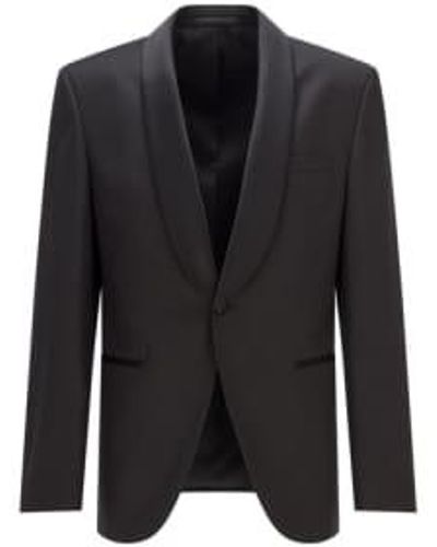 BOSS Virgin wool fit regular con solapa chal chaqueta vestir - Negro