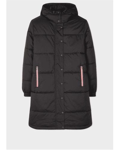 Paul Smith Schwarze faserabladung puffa mantel mit streifentaschen