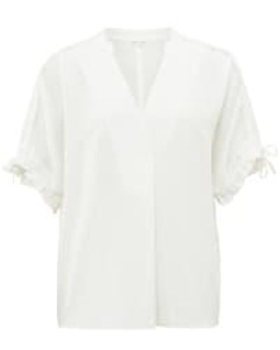 Yaya Airy Top With V Neck And Drawstring Details - White