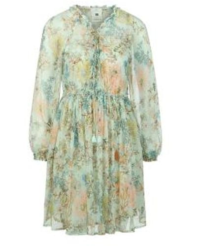 Riani Floral Sheer Ruffle Detail Dress With Tie Waist - Verde