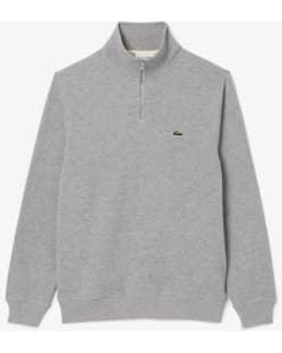 Lacoste Logo-embroidered Half-zip Cotton-knit Sweatshirt - Gray