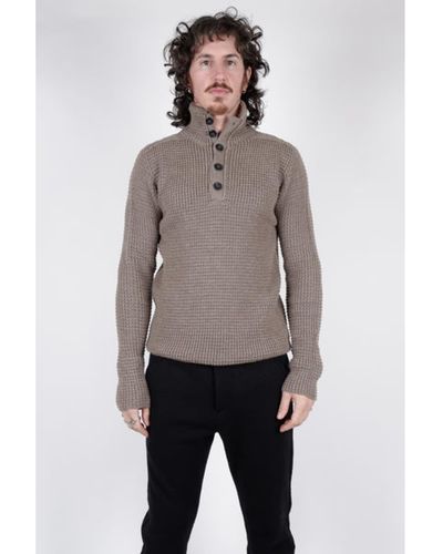Hannes Roether Half Button Wool Sweater Beige - Gray