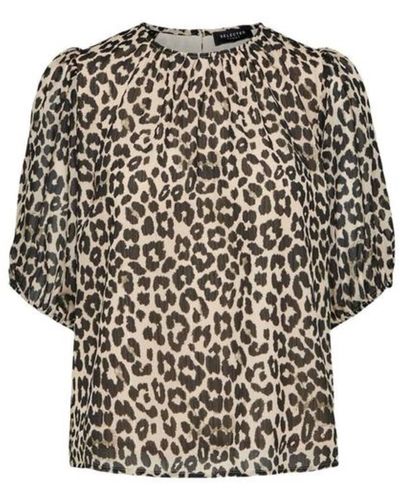 SELECTED Leopard Print Puff Sleeve Blouse - Multicolour