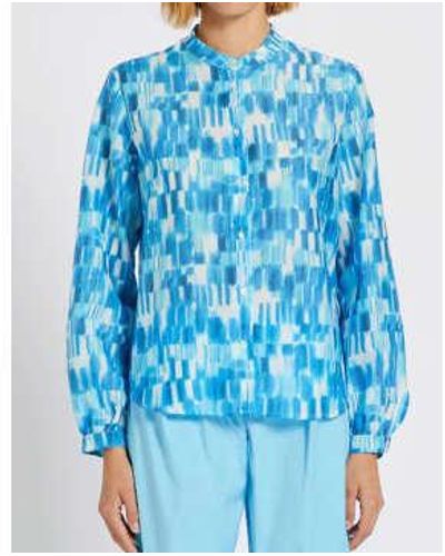 Marella Nancy Water Colour Baloon Sleeve Shirt Size 14 Col Turquois - Blu