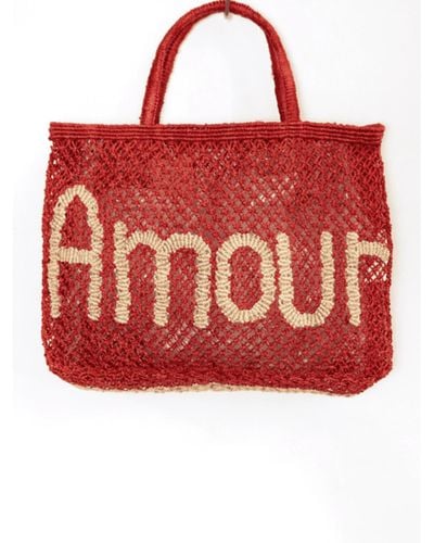The Jacksons Scarlet And Natural Amour Jute Bag - Red