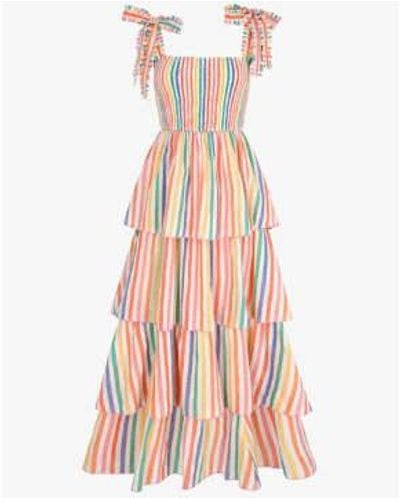 Pink City Prints Zazie Dress Rainbow Stripe M - Pink