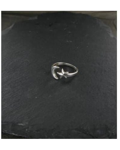 Siren Silver Star And Moon Ring Sterling - Black