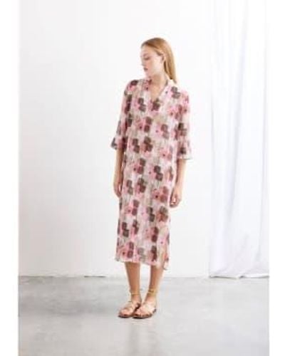 Whyci Poppy Print Button Up Dress 1011 Peony - Bianco