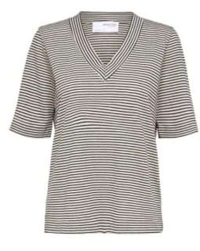 SELECTED V-Ausschnitt-T-Shirt-Streifen - Grau
