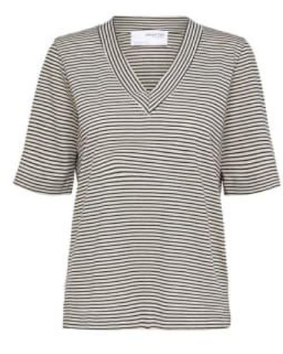 SELECTED Stripe tee-shirt à col - Gris