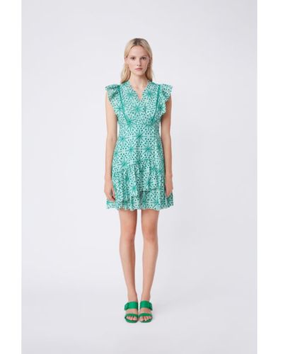 Suncoo Cassi Embroidered Dress With Ruffles Detail - Blue