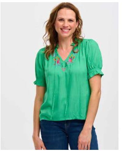 Sugarhill Angelique Shirred Top , Rainbow Parrots Embroidery 10 - Green