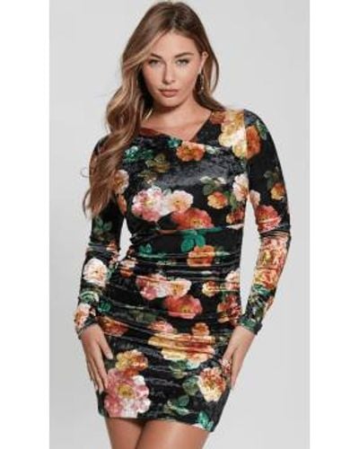 Guess Tess Velvet Dress Or Peony Charm - Multicolore