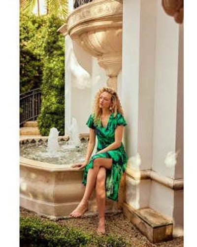 Joseph Ribkoff Floral Print Silky Knit Wrap Style Dress Uk14 - Green