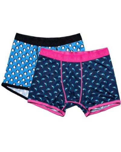 Swole Panda 2 Pack Penguins And Sharks Bamboo Boxers - Blu