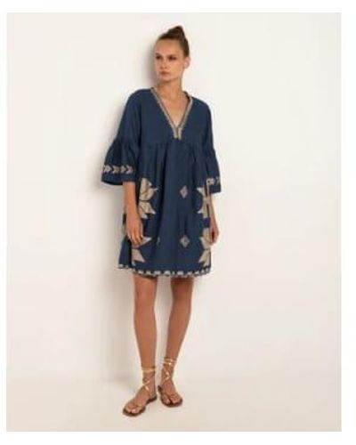 Greek Archaic Kori Dress Short And Gold 230647 - Blue