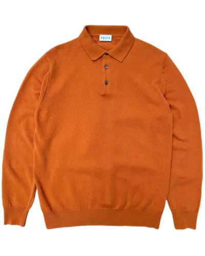 GALLIA Rossi Knit Long-sleeved Wool Polo Shirt Coccio - Orange