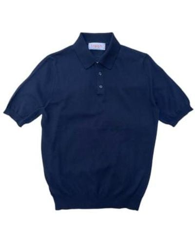 Fresh Polo en tricot en coton en crêpe supplémentaire dans la marine - Bleu