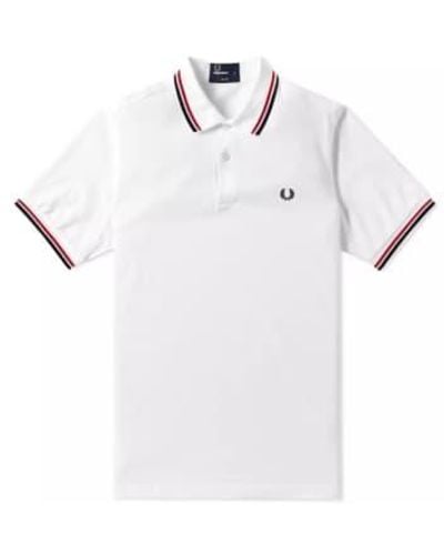 Fred Perry Slim Fit Twin Tipped Polo Red And Navy - Bianco