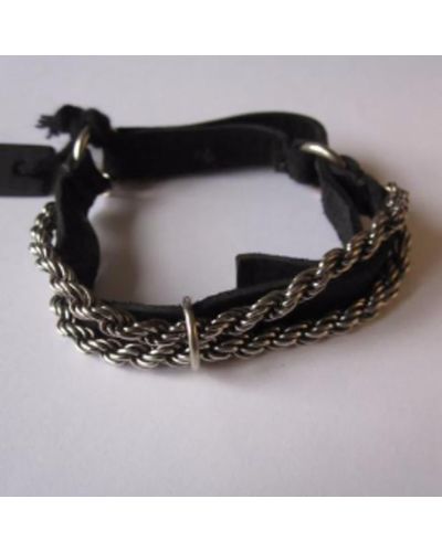 Goti 925 Oxidised Silver Rope Chain And Leather Bracelet - Black