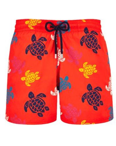 Vilebrequin Moorise swim short stretch ron des tortues multicolores poppy - Rojo