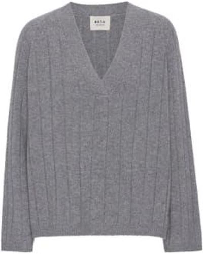 BETA STUDIOS Gail V Neck Mongolian Cashmere Sweater Or Melange - Grigio