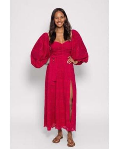 Sundress Lia Ananas Sticked Puff Sleeve Kleidgröße: xs/s, col: - Rot