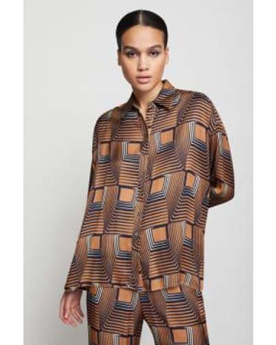 Ottod'Ame Graphic Printed Shirt Camel / Navy 40 - Brown