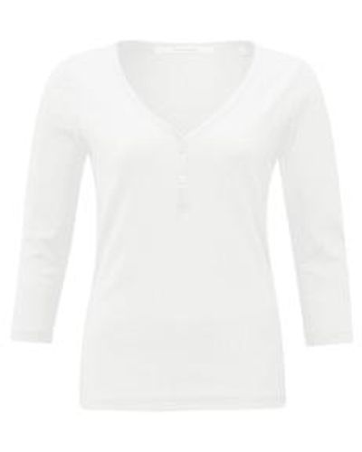 Yaya Top With V Neckline And Button Detail - White