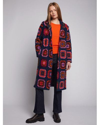 Vilagallo Yana Coat Crochet Design Navy - Red