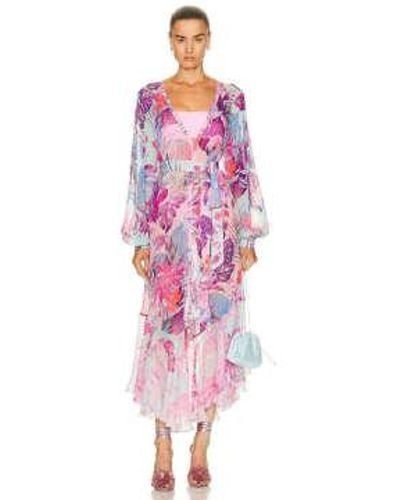 Rococo Sand Pink And Purple Tropical Maxi Dress Medium