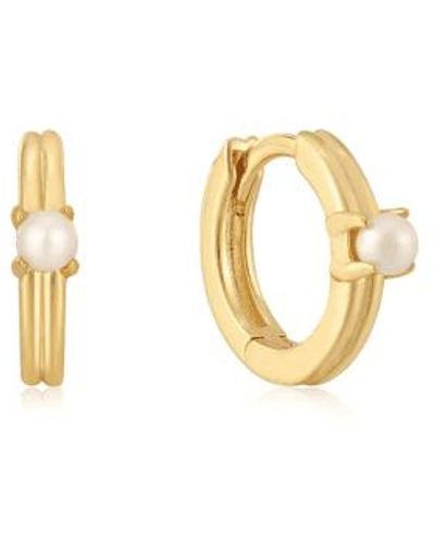 Ania Haie Pearl Cabochon Huggie Hoop Earrings - Metallizzato
