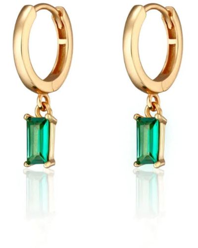 Scream Pretty Green Baguette Charm Hoop Earrings Gold Plated Spg 426 - Metallizzato