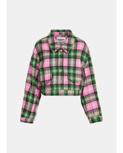 Essentiel Antwerp Earlier And Pink Check Wool Jacket Small - Green