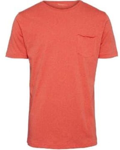 Knowledge Cotton Camiseta básica con bolsillo en el pecho alr roja - Rojo