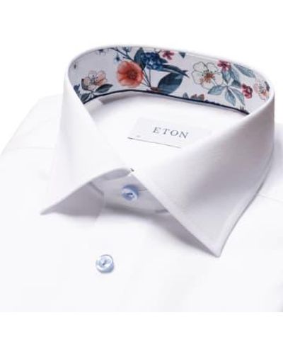 Eton Contemporary Fit Signature Twill Shirt Floral Contrast Details 10001098200 - Bianco